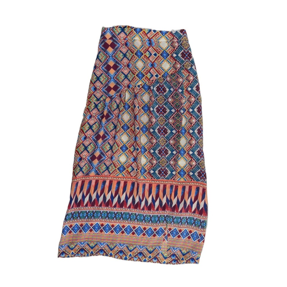 New‎ HD in Paris 100% Silk Midi Skirt Women's Size 2 Multicolor Geometric Mosaic